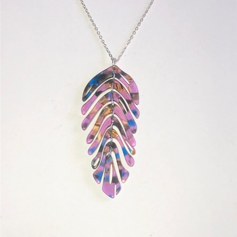 Purple Multicolor Movable Leaf Pendant Boho Necklace
